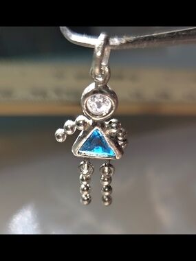 Sterling Silver Girl Blue Topaz Triangle Dangle Charm Pendant - Women Jewelry